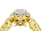 Yellow gold Cushion Cut Halo Diamond Ring with Milgrain and Bezel Accents on a Split Shank Band_31