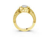 Yellow gold Cushion Cut Halo Diamond Ring with Pavé Band and Four-Prong Setting_61
