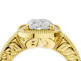 Yellow gold Cushion Cut Halo Diamond Ring with Pavé Band and Four-Prong Setting_62