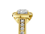 Yellow gold Cushion Cut Halo Diamond Ring with Pavé Band and Four-Prong Setting_63