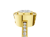 Yellow gold Cushion Cut Halo Diamond Ring with Pavé Band and Milgrain Prong Setting_37