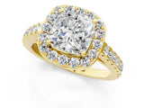 Yellow gold Cushion Cut Halo Diamond Ring with Pavé Band and Three-Prong Setting_13