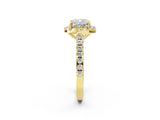 Yellow gold Cushion Cut Halo Diamond Ring with Pavé Band and Three-Prong Setting_14