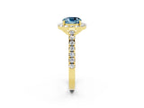 Yellow gold Cushion Cut Halo Diamond Ring with Pavé Band and Three-Prong Setting_2