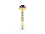 Yellow gold Cushion Cut Halo Diamond Ring with Pavé Band and Three-Prong Setting_2