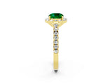 Yellow gold Cushion Cut Halo Diamond Ring with Pavé Band and Three-Prong Setting_2