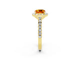 Yellow gold Cushion Cut Halo Diamond Ring with Pavé Band and Three-Prong Setting_2