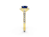 Yellow gold Cushion Cut Halo Diamond Ring with Pavé Band and Three-Prong Setting_2