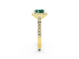 Yellow gold Cushion Cut Halo Diamond Ring with Pavé Band and Three-Prong Setting_2