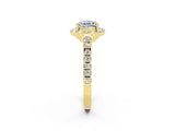 Yellow gold Cushion Cut Halo Diamond Ring with Pavé Band and Three-Prong Setting_2