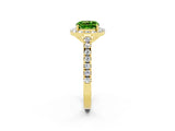 Yellow gold Cushion Cut Halo Diamond Ring with Pavé Band and Three-Prong Setting_2
