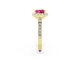 Yellow gold Cushion Cut Halo Diamond Ring with Pavé Band and Three-Prong Setting_2