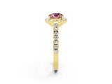 Yellow gold Cushion Cut Halo Diamond Ring with Pavé Band and Three-Prong Setting_2