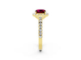Yellow gold Cushion Cut Halo Diamond Ring with Pavé Band and Three-Prong Setting_2
