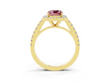 Yellow gold Cushion Cut Halo Diamond Ring with Pavé Band and Three-Prong Setting_3