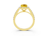 Yellow gold Cushion Cut Halo Diamond Ring with Pavé Band and Three-Prong Setting_3