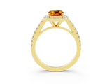 Yellow gold Cushion Cut Halo Diamond Ring with Pavé Band and Three-Prong Setting_3
