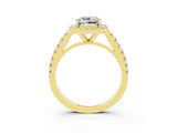 Yellow gold Cushion Cut Halo Diamond Ring with Pavé Band and Three-Prong Setting_3
