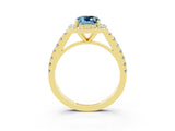 Yellow gold Cushion Cut Halo Diamond Ring with Pavé Band and Three-Prong Setting_3