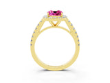 Yellow gold Cushion Cut Halo Diamond Ring with Pavé Band and Three-Prong Setting_3