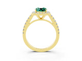 Yellow gold Cushion Cut Halo Diamond Ring with Pavé Band and Three-Prong Setting_3