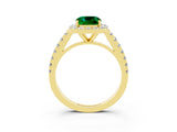 Yellow gold Cushion Cut Halo Diamond Ring with Pavé Band and Three-Prong Setting_3