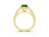 Yellow gold Cushion Cut Halo Diamond Ring with Pavé Band and Three-Prong Setting_3