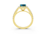 Yellow gold Cushion Cut Halo Diamond Ring with Pavé Band and Three-Prong Setting_3