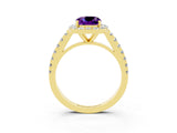 Yellow gold Cushion Cut Halo Diamond Ring with Pavé Band and Three-Prong Setting_3