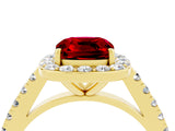 Yellow gold Cushion Cut Halo Diamond Ring with Pavé Band and Three-Prong Setting_4
