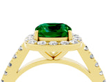 Yellow gold Cushion Cut Halo Diamond Ring with Pavé Band and Three-Prong Setting_4