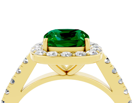 Yellow gold Cushion Cut Halo Diamond Ring with Pavé Band and Three-Prong Setting_4
