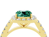 Yellow gold Cushion Cut Halo Diamond Ring with Pavé Band and Three-Prong Setting_4