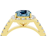 Yellow gold Cushion Cut Halo Diamond Ring with Pavé Band and Three-Prong Setting_4