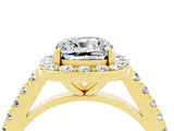 Yellow gold Cushion Cut Halo Diamond Ring with Pavé Band and Three-Prong Setting_4
