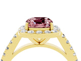 Yellow gold Cushion Cut Halo Diamond Ring with Pavé Band and Three-Prong Setting_4
