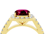 Yellow gold Cushion Cut Halo Diamond Ring with Pavé Band and Three-Prong Setting_4