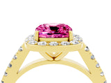 Yellow gold Cushion Cut Halo Diamond Ring with Pavé Band and Three-Prong Setting_4