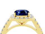 Yellow gold Cushion Cut Halo Diamond Ring with Pavé Band and Three-Prong Setting_4