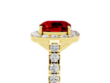 Yellow gold Cushion Cut Halo Diamond Ring with Pavé Band and Three-Prong Setting_5