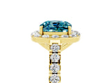 Yellow gold Cushion Cut Halo Diamond Ring with Pavé Band and Three-Prong Setting_5