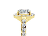 Yellow gold Cushion Cut Halo Diamond Ring with Pavé Band and Three-Prong Setting_5