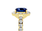 Yellow gold Cushion Cut Halo Diamond Ring with Pavé Band and Three-Prong Setting_5