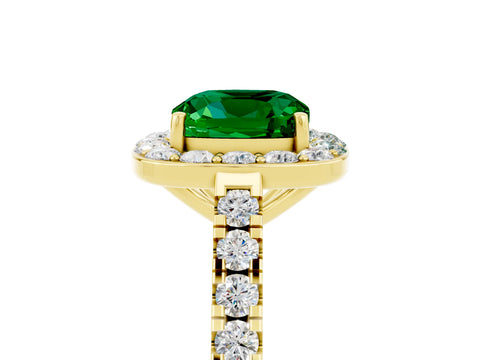 Yellow gold Cushion Cut Halo Diamond Ring with Pavé Band and Three-Prong Setting_5