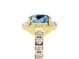 Yellow gold Cushion Cut Halo Diamond Ring with Pavé Band and Three-Prong Setting_5