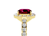 Yellow gold Cushion Cut Halo Diamond Ring with Pavé Band and Three-Prong Setting_5
