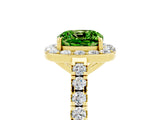 Yellow gold Cushion Cut Halo Diamond Ring with Pavé Band and Three-Prong Setting_5