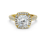 Yellow gold Cushion Cut Halo Diamond Ring with Pavé Band_22