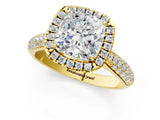 Yellow gold Cushion Cut Halo Diamond Ring with Pavé Band_23