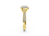 Yellow gold Cushion Cut Halo Diamond Ring with Pavé Band_24